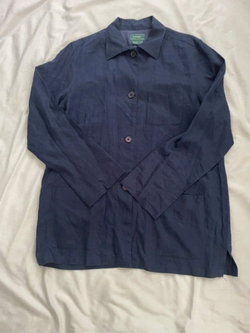 Lauren Ralph Lauren Women’s 100% Linen Chore Coat Jacket, Blue, Size L